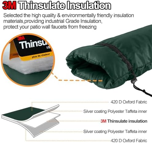 XXL Outdoor Faucet Covers for Winter, 3M Thinsulate Insulation Faucet Freeze Protector, 25”H x 13”W for Garden Lawn Faucets & Yard Hydrant, Waterproof Insulated Spigot Cover Faucet Sock – Green - Image 4