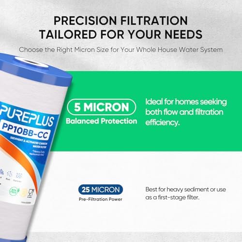PUREPLUS 5 Micron 10"x4.5" Whole House Sediment & Carbon Water Filter,4PACK - Image 3