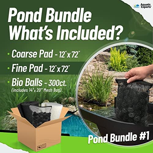 Aquatic Experts Koi Pond Filter Pad Bundle with Bio Balls – White Fine 12" x 72" + Black Coarse 12" x 72" Pads & 300 Count Bio Balls, Reusable Pond Filter Media - Image 2