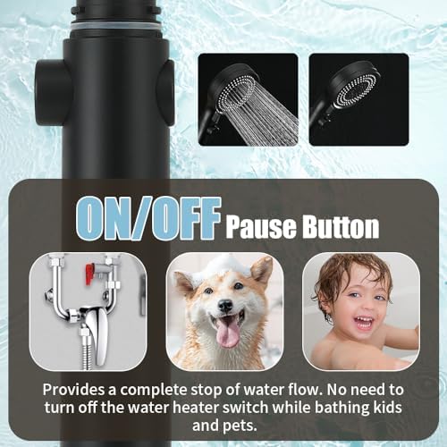 Handheld Shower Head with Hose 60 Inch, High Pressure Shower Head with On Off Switch Button 3 Modes, Matte Black - Image 3