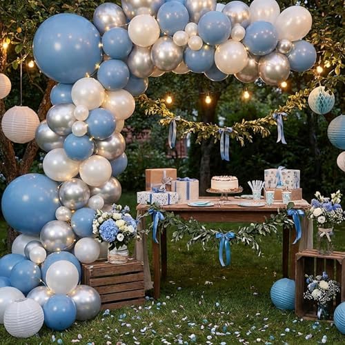APLANET 150pcs Dusty Blue Balloons Different Sizes 18 12 10 5 Inch Slate Blue Boho Neutral Balloon for Baby Shower Gender Reveal Graduation Birthday Party, Arch Kit Decoration - Image 5