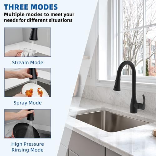 Hibbent Kitchen Faucet Spray Head, 3-Function Spray Nozzle, Matte Black - Image 2