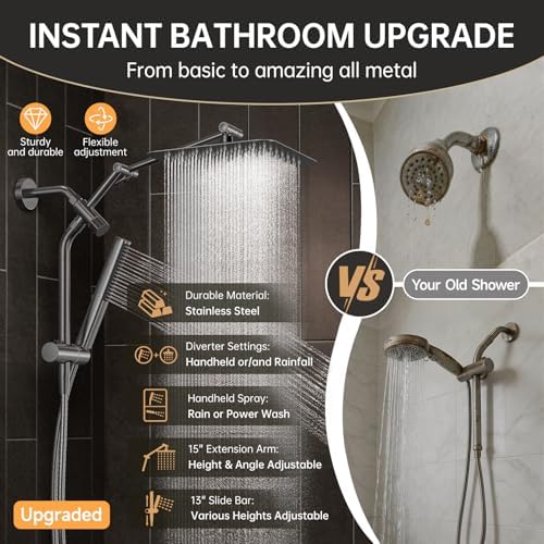 Veken All Metal 10" Luxurious Gray Rain Shower Heads with Handheld Spray - Image 5