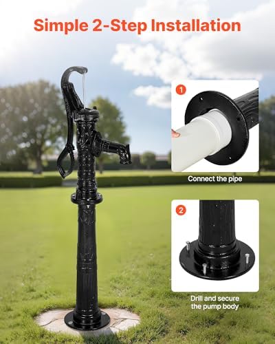 VEVOR Well Hand Pitcher Pump, 20 ft Max Lift, Antique Cast Iron Manual Hand Water Pump with Heightening Base, NPT 1-1/4 in Connection, Easy Installation, for Outdoor Garden, Pond, Yard, Farm, Black - Image 5