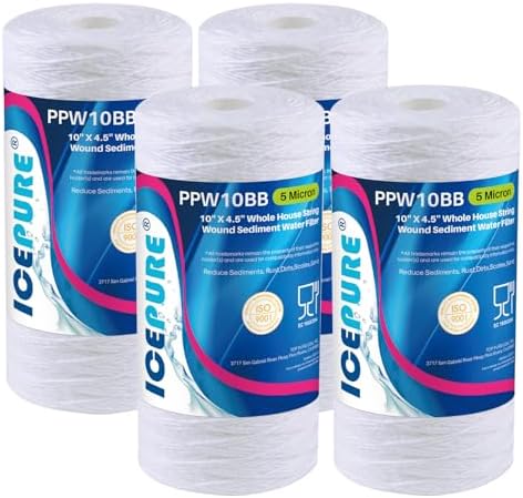 ICEPURE 5 Micron 10”*4.5'' Whole House Sediment String Wound Water Filter Replacement filter for 84637, WPX5BB97P, PC10, 355214-45, 355215-45, WP10BB97P, WP5BB97P, 4PACK by ICEPURE