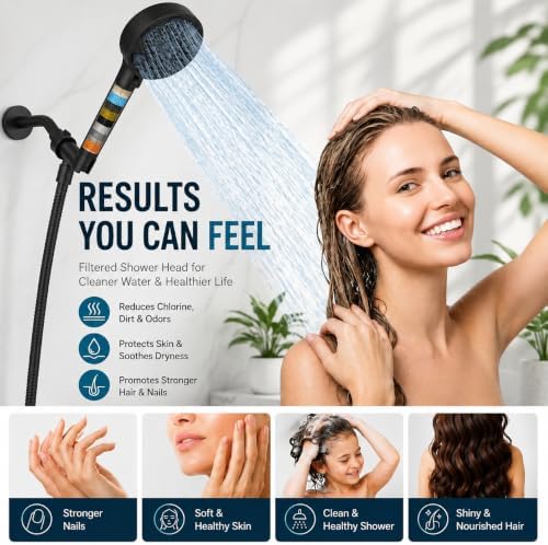 Filtered Shower Head with Handheld, 7 Spray Settings, Matte Black - Image 3