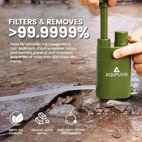 Portable Water Filter Pump with 5-Stage Filtration, 0.01 Micron Carbon Filter, Compass and Survival Whistle for Camping, Hiking, Backpacking, Emergency - Image 3