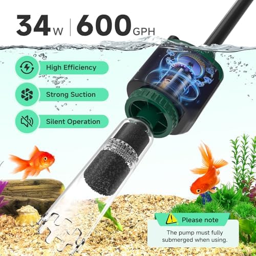 AQQA 6-in-1 Aquarium Gravel Cleaner, 600GPH Adjustable Water Flow Tool - Image 2