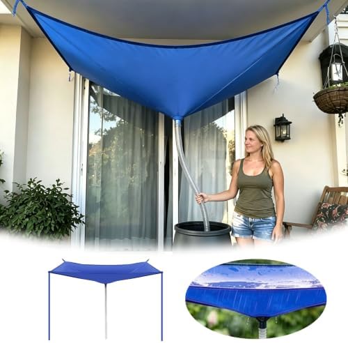Rainwater Collection System with Hose Rain Catcher Reusable Roof Drain Fitting Tarp Water Diverter, for Lawn Outdoor Backyard Garden Balcony Camping Greenhouse (Blue) - Image 6