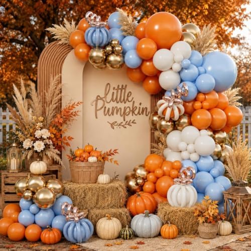 Fall Balloon Arch Kit Orange Blue Birthday Thanksgiving Party Decorations by Paeyeq