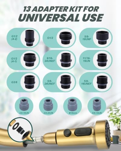 ARCORA Pull Down Kitchen Faucet Head Replacement with 13 Adapters, 3 Modes - Image 6