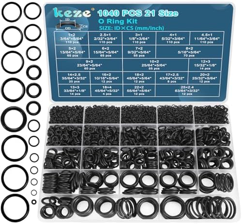KEZE 1040 Pcs O Ring Kit 21 Size Universal Nitrile Rubber O Ring Assortment Set for Automotive Vehicle Repair Faucet Plumbing Air or Gas Sealing Connections Resist Oil and Heat by KEZE