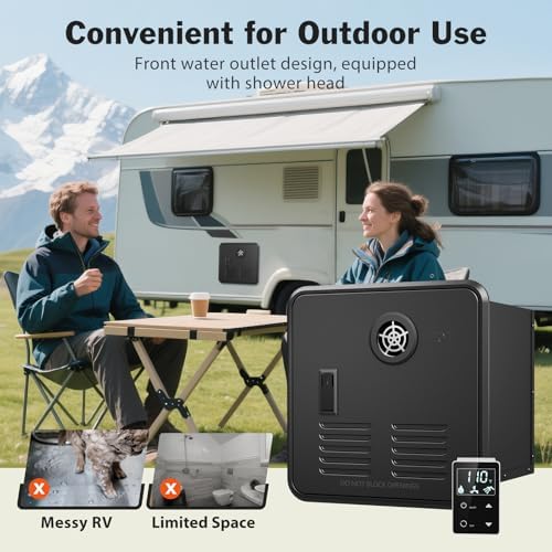 RV Tankless Water Heater, 55,000 BTU 2.2 GPM Instant Endless Hot Water with Remote Control, 12V for Most RVs with 15x15 Inch Black Door - Image 4