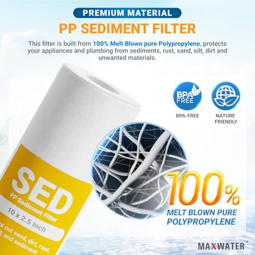 Max Water 10 Micron 10 x 2.5 Sediment Filter Cartridge Replacement for Reverse Osmosis and Whole House Water Filter, Compatible with Well Water Filters P5, AP110, WHKF-GD05, GE FXUSC, RS14-SS, 2 Pack - Image 3
