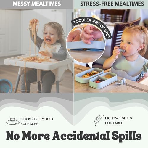 Baby Travel Feeding Set with Silicone Suction Plates, Grey Small - Image 4