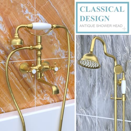 HOMEDEC Vintage Handheld Shower Head with 59" Flexible Hose, Brushed Gold - Image 2