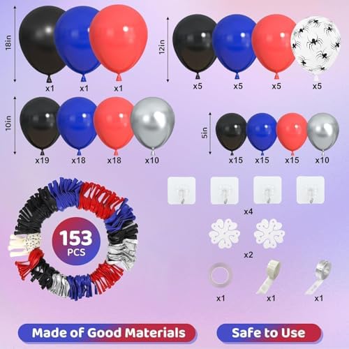Amandir 153pcs Black Red Blue Balloon Arch Garland Kit Different Sizes - Image 3