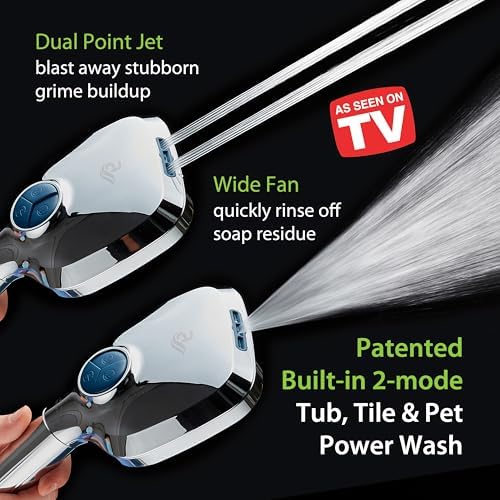 AquaCare High Pressure 10 Spray Mode Filtered Showerhead - Handheld Shower Head Filters Chlorine to Heal Dry Skin, Revive Hair - Dual Power Wash Cleans Tub, Tile, Pets - Hard Water Softener, Chrome - Image 3