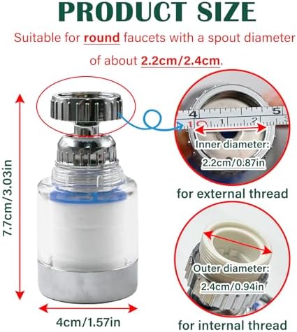 2-Pcs Sink Water Faucet Filter,360 Degree Rotating Faucet Filter Water Filter Purifier for Kitchen,Bathroom Sink,Removes Sediment and Large Impurities,with 6 Filter Cartridges - Image 2