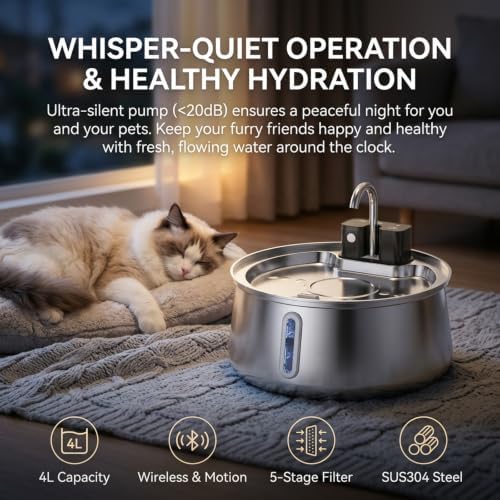 Water Fountain 4L Stainless Steel with Visual Water Level (4L/134oz) - Image 5