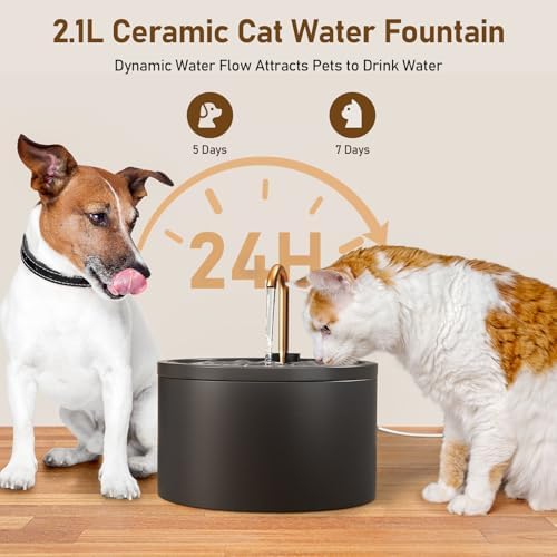 DOOOB Ceramic Cat Water Fountain, Ceramic Cat Fountain with Copper Spout - Image 5