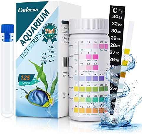 Umlecoa 7 in 1 Aquarium Test Kit for Freshwater and Saltwater - 125 Aquarium Test Strips with Test Tube & Thermometer - Fast & Accurate Water Testing Strips for Aquarium/Pond/Pool by Umlecoa