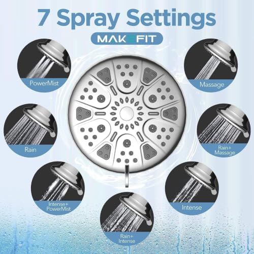 MakeFit Filtered Shower Head with Upgraded Activated Carbon Filter - High Pressure Shower Head with Hard Water Softener - 7 Settings Bathroom Rain Showerhead to Remove Chlorine and Heavy Metals - Image 6