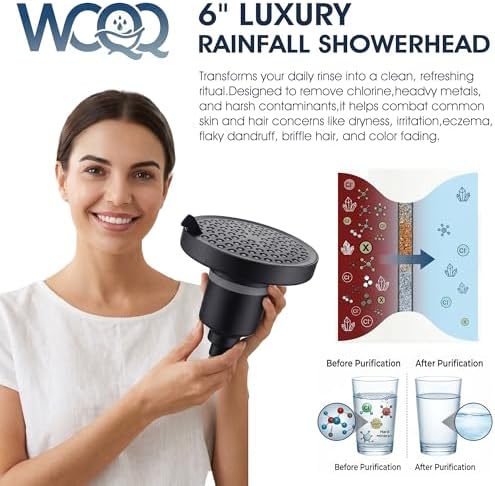 360 Degree Rotated Black Shower Head ＆ Filter COMBO ! Anti - Chlorine Hard Water Filtered Shower Heads 6 Inch- 7 Sprays High Pressure Showerheads with 25 Stage Filtration for Adult and Baby - Image 2