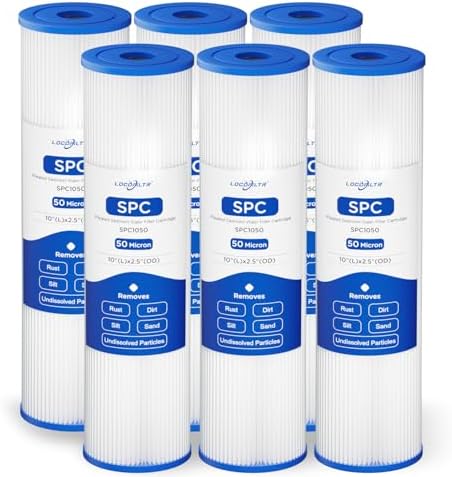 50 Micron 10" x 2.5" Pleated Sediment Well Water Filter Cartridge, 6 Pack by Locofiltr