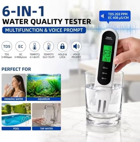 2026 Drinking Water Tester; Digital TDS Meter with Voice Announcement of Test Results; Suitable for Aquariums, Household Distilled Water, and Pool Water Testing Kits (White) - Image 3