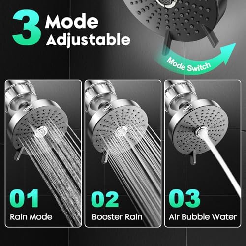 Shower Head with Filtered | 25-Stage Filtration & 3 Mode Spray | Filtered Shower Head Removes 99.945% of Chlorine & Heavy Metals | Anti-Chlorine - Silver - Image 2