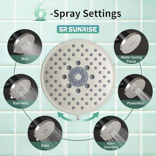 SR SUN RISE 5.5-inch Filtered Shower Head, 6 Spray Modes, Brushed Nickel - Image 3