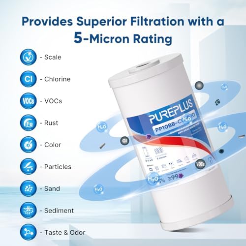 PUREPLUS 10"x4.5" Whole House Scale Inhibitor & Sediment Water Filter,2PACK - Image 2