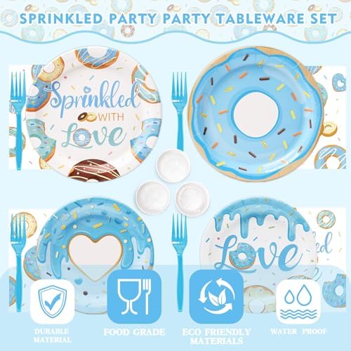 234 pcs Baby Boy Sprinkle Decorations (Serves 26 ), Blue Sprinkle Baby Shower Decorations, Included Plaates and Napkins Swirls, Balloons, Cake Topper, Blue Donut Baby Shower Decor - Image 5