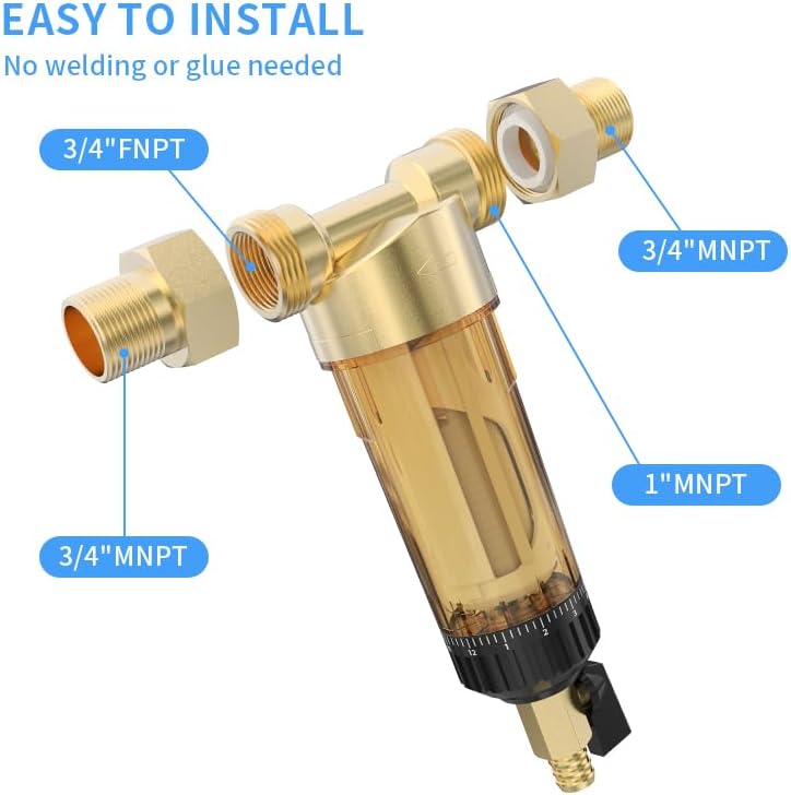 40 Micron Spin Down Sediment Water Filter, Automatic Cleaning Filter Screen, 1" MNPT + 1/2" FNPT+3/4" FNPT, Reusable Whole House System for Well with Built-in Housing Scraper - Image 3
