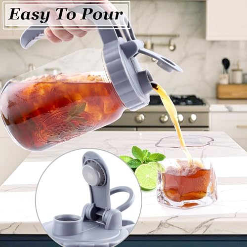 Mason Jar Pitcher 32 OZ With Pour Spout Lids Wide Mouth Breast Milk Pitcher 1 Quart Glass Milk Jug With Flip Cap Airtight & Leakproof Water Carafe For Fridge, Coffee, Iced Tea, Lemonade, Juice - Image 5