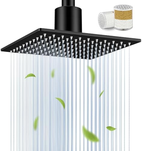 Filtered Shower Head for Hard Water, All-Metal High Pressure Rain Showerhead with 2 Premium Filters, Removes Chlorine & Harmful Substances, Adjustable Replacement, Matte Black by Psylc