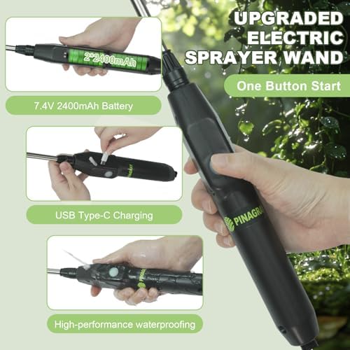 22.1'' Electric Sprayer Wand, Adjustable Nozzle, 16.4FT Hose, Upgrade Rechargeable Battery ensure Long Runtime, Lightweight Cordless Wand for Weed Control & Plant Watering - Image 3