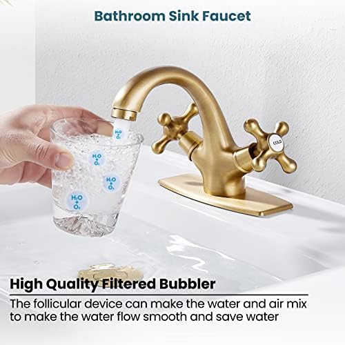 gotonovo Bathroom Sink Faucet 1 Hole Double Cross Handle, Antique Brass - Image 7
