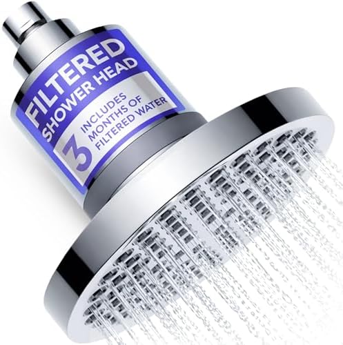Evana Filtered Shower Head with Filters - Removes up to 99% Chlorine & Heavy Metals - High Pressure Shower Heads – Bathroom Accessories - Shower Filter - Rain Shower Head Filters - Chrome Showerhead by evana