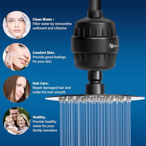 NearMoon Shower Head and 15 Stage Shower Filter Combo, High Pressure Filtered Shower for Hard Water, Improves the Condition of Your Skin, Hair (6 Inch, Black) - Image 5