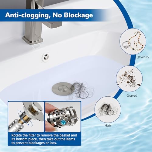 Hibbent Upgraded 3 in 1 Bathroom Sink Drain Strainer, Pop Up Stopper - Image 2