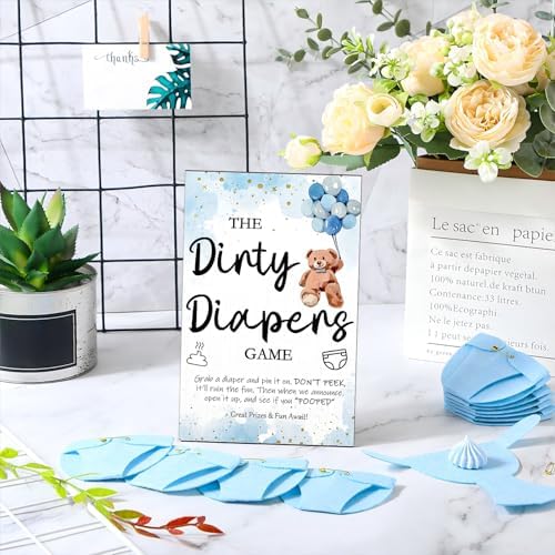 Roowest 51 Pcs Dirty Diaper Baby Shower Games, Bear Blue - Image 5
