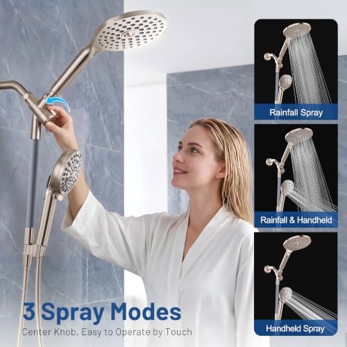 MakeFit Dual Filtered Rain Shower Head Combo, High Pressure Handheld Shower Head with Adjustable Bar - Rainfall Shower Head And Showerhead with Filter for Hard Water - Removes Chlorine(Brushed Nickel) - Image 5