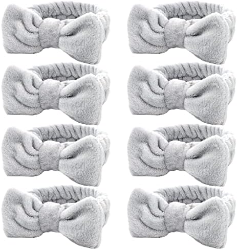 Ondder Spa Headband for Washing Face 8 Pack Gray Skincare Headbands for Women Girls Terry Cloth Cute Bow Head Bands by Ondder