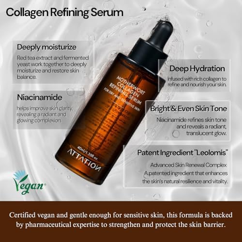 Motherwort Collagen Refining Serum Daily Routine For Glow and Glass Skin, Vegan Korean Skin Care for Dry and Sensitive skin 40ml / 1.35 fl. oz. - Image 2