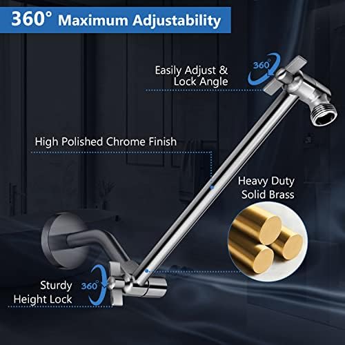 Shower Head Combo,12" Brushed Nickel High Pressure with 11" Extension Arm - Image 5