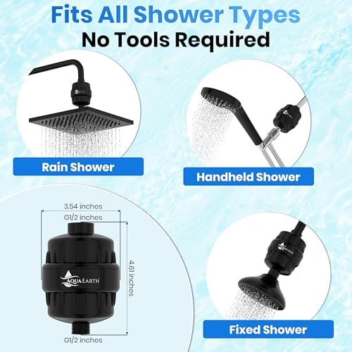 Aqua Earth Black Shower Filter for Hard Water, 20-Stage Vitamin C E - Image 5