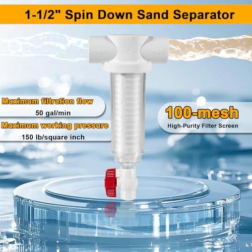 1-1/2" 100 Mesh Spin Down Sand Separator for 50 Gpm Sediment Water Filter System,1.5 Inch PVC Slip Inlet/Outlet - Image 2