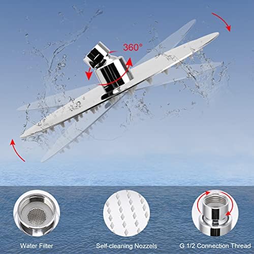 Filter Shower Head, High Pressure 8 Inch Rainfull with Filter Combo for Hard Water, Remove Chlorine Fluoride and Harmful Substances- 1 Replaceable Filter Cartridge (Round, Chrome) - Image 2